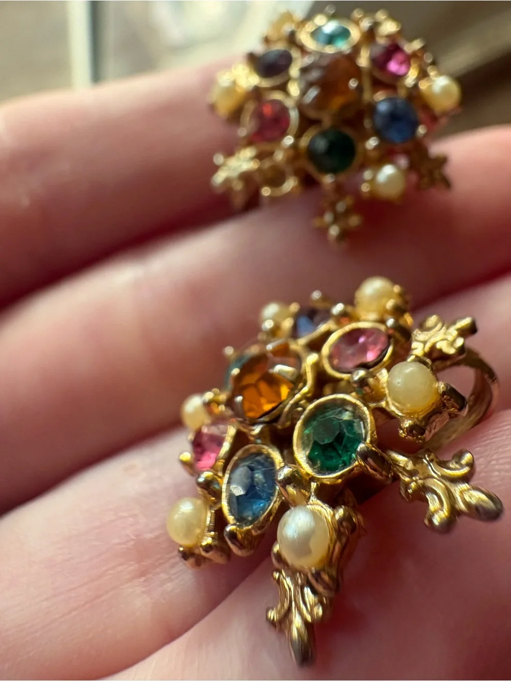 Gold-Tone Multicolor Crystal & Pearl Cluster Earrings and pendent